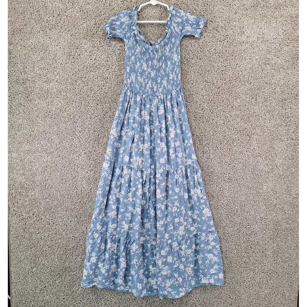 Altar'd State Maxi Dress Women XS Blue Floral Smocked Boho Cottagecore Rayon - Picture 5 of 10